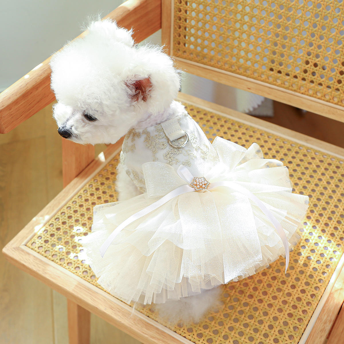 easy dressing Doggie Design Wedding Set Harness Dog Dress, XX-Small each with an under Luxury Lace Dog Bride Costume