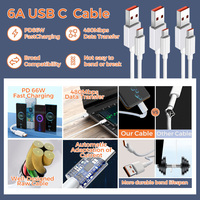 Cable de Carga Rápida y Transferencia de Datos USB a Tipo C de Cobre Puro, 6A PD 66W, 1M 2M, Tipo C USB 3