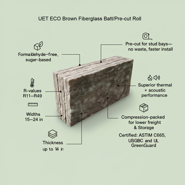 Eco-Friendly Formaldehyde-Free Brown Glass Wool Batt Thermal Acoustic Insulation for Wall Partition OEM Custom Size