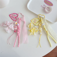 Porte-clés en résine tressée fait main, bicolore, avec breloques nœud, cœur, gâteau, fleur et pendentif amour, accessoire de sac