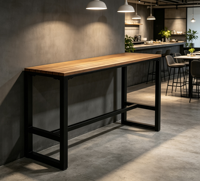Table console industrielle à hauteur de bar, structure en métal noir, plateau en bois à lattes, pour cave à vin, patio, café, restaurant, maison, balcon