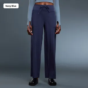 <span class=keywords><strong>Pantaloni</strong></span> Sportivi Casual da Donna 2026, Vita Media, Stile Vintage, in Nylon e Spandex, Gamba Larga, <span class=keywords><strong>con</strong></span> Grandi Tasche, per Yoga - Product Image 5