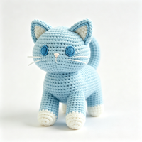 Jouet en peluche chaton bleu tricoté mignon, poupée en tissu doux, vente en gros, jouet en peluche personnalisé pour cadeau de vacances ou d'anniversaire
