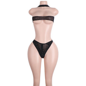 Bodysuit Rhinestone Detaylı Tanga Tasarımlı Striptiz Kulüp Kıyafeti File Dans Kostümü Egzotik Gece Yaşamı Performansları Büyük Beden Kulüp Kıyafeti - Product Image 2