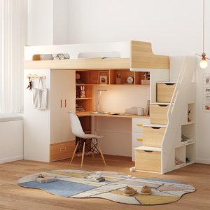 Cama alta contemporánea con escritorio, <span class=keywords><strong>armario</strong></span> y escalones de almacenamiento para el hogar y el dormitorio - Product Image 1