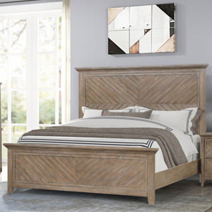 Juego de Muebles de Dormitorio Rústicos de Madera Clara - Cama con Panel en Espiga, Cómoda con Espejo y Mesita de Noche, Muebles Modernos para Almacenamiento en el Dormitorio - Product Image 1
