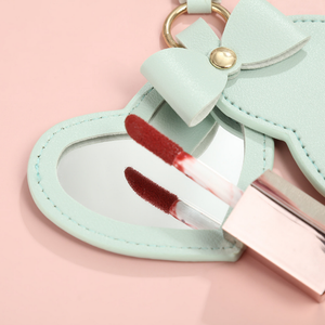 Portable mignon arc <span class=keywords><strong>coeur</strong></span> miroir porte-clés sac pendentif porte-clés en cuir PU porte-clés avec miroir - Product Image 3