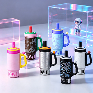 Gobelet isotherme 700 ml en acier inoxydable 304 avec poignée à motif tendance, isolation sous vide, paille intégrée, grande capacité, pour café de voyage - Product Image 1