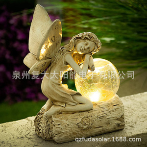 Lampe solaire de jardin féerique à LED en résine avec boule de verre, résistante à l'eau, pour extérieur, décorative - Product Image 1