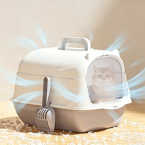 Caja de arena para gatos de PP ecológica y duradera, inodora, cerrada, con interior grande, a prueba de salpicaduras, con pala lateral. - Product Image 1