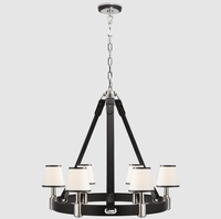Lustre de plafond LED suspendu YH Luxury Vintage Kitchen Dining Riley, style industriel, laiton, cuir, tissu, chaîne, anneau circulaire