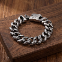 Bracelet chaîne gourmette épaisse texturée martelée tendance en acier inoxydable 316L, résistant au ternissement, étanche, pour homme, style punk affirmé