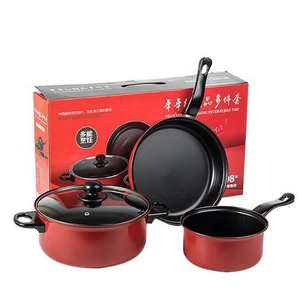 Microolla a presión antiadherente, 3 uds., juegos de cocina con revestimiento de acero inoxidable, utensilios de cocina rojos, sopa, olla para freír, juegos de ollas - Product Image 1