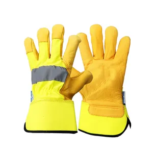 Gloveman tùy chỉnh Hi VIS phản quang vải dầu công nghiệp xây dựng an toàn làm việc da bò da Tig Hàn găng tay