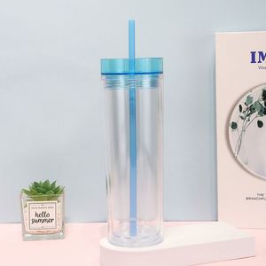 Gobelet isotherme léger et facile à transporter en acrylique double paroi de 16 oz avec poignée et paille pour l'école, le campus et le dortoir - Product Image 5