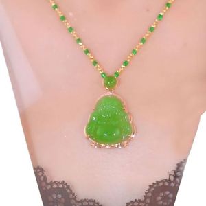 Collar de Buda Sonriente Maitreya de Imitación de Jade Estilo Chino para Hombres y Mujeres, Collar de Buda Maitreya Verde Estilo Nacional - Product Image 5
