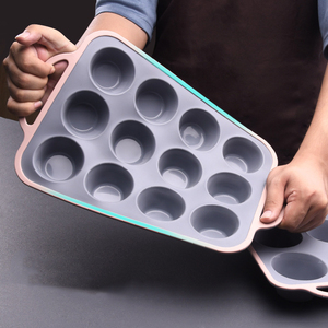 Teglia per Muffin in Silicone 6-12 tazze stampo per Muffin con <span class=keywords><strong>telaio</strong></span> in <span class=keywords><strong>acciaio</strong></span> inossidabile rinforzato in metallo all'interno di stampi per Cupcake antiaderenti - Product Image 3
