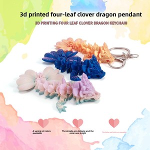 Ornement de bureau créatif en impression 3D, modèle de dragon trèfle mignon, porte-clés drôle et mignon de dragon rose, breloque de sac pour filles, jouets pour enfants - Product Image 1