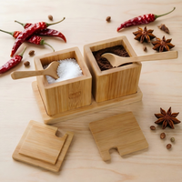Pot à épices en bambou pour cuisine et restaurant, récipient de rangement pour sel et assaisonnements avec plateau et cuillère, organisateur de condiments