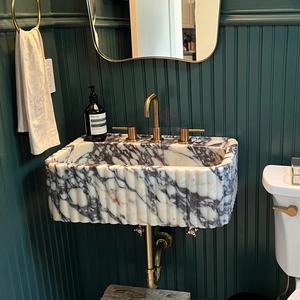 Moderne Calacatta Viola Gegroefde Marmeren Gootsteen Luxe Wandgemonteerde Bassin Met Paarse Aderen Voor Badkamerinrichting - Product Image 1