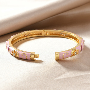 Enamel Open <strong>Bangle</strong> <strong>Bracelet</strong> for Women Palace Style Chinese Jingtailan Inspired Fashion Jewelry with Cloud Brocade Design - Product Image 4