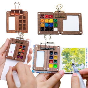 Palette d'<span class=keywords><strong>aquarelle</strong></span> portable en bois à 8 compartiments, mini boîte à <span class=keywords><strong>peinture</strong></span> <span class=keywords><strong>de</strong></span> voyage avec clip <span class=keywords><strong>de</strong></span> fixation, fournitures artistiques compactes pour artistes et débutants - Product Image 1