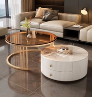 Ensemble de tables basses extensibles en pierre italienne couleur crème, style luxe léger, moderne et minimaliste, pour salon, usage domestique, petite taille