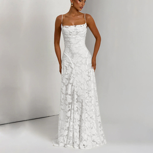 Váy dạ hội ren lưng thấp gợi cảm, kiểu ôm sát thanh lịch, dài chấm đất, dây spaghetti - Product Image 4