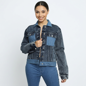 Women's <b>Cropped</b> <b>Denim</b> <b>Jacket</b> Vintage Blue Button Closure Casual Street Style OEM Custom Fashion Outerwear Premium Quality Fit - Product Image 1