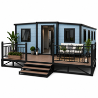 Maison préfabriquée moderne en conteneur avec grand balcon extérieur, maisonnette modulaire pour usage en resort, villa, café et jardin