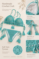 Essentiels de plage pour l'été : Ensemble de maillots de bain en crochet pour femmes avec sac de plage assorti 2 pièces