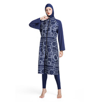 Groothandel islamitische badkleding voor vrouwen, bescheiden patchwork badpak met lange mouwen, islamitische hijab, islamitische burkinis, badpak