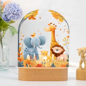 ילד מתנה עולם חיות פופולרי בסגנון אוסטרליה הוביל אור הלילה אור, בסיס עץ עם מנורת שולחן אקריליק תפאורה לבית - Product Image 2