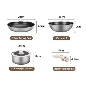 Bộ nồi chảo 5/10 món bằng thép không gỉ 304 ba lớp chống dính, tay cầm tháo rời, kiểu tổ ong - Product Image 5