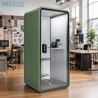 Cabine téléphonique insonorisée de bureau en verre vert sauge, cabine individuelle pour la confidentialité, éclairage LED intérieur, ventilation, porte en verre, logo OEM