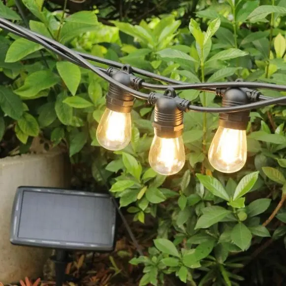 Solar Powered luces de navidad Hanging Edison A60 S14 E27 Backyard Patio Cafe Garden gazebo LED Outdoor Festoon String Lights