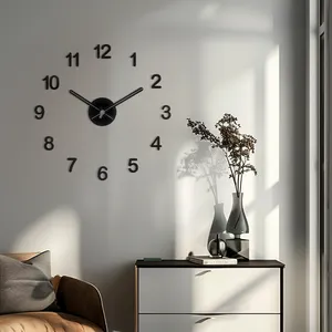 Relógio de parede criativo de 18 polegadas estilo Art Déco com desenho circular sem moldura DIY moderno 3D plástico corpo agulha exibição sala de estar