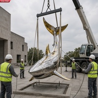 Sculpture de requin en acier inoxydable YOUFINE, poli miroir, art animal marin moderne pour la décoration de stations balnéaires et de régions côtières