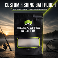 Sac de rangement pour leurres de pêche noir mat personnalisé avec logo, pochette zippée autoportante pour leurres souples, emballage plastique avec fenêtre
