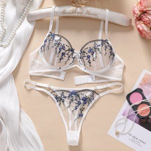New Arrival Floral Embroidered Mesh Lingerie <b>Set</b> Cute <b>Sexy</b> Underwire Push Bodysuit Push up Lingerie <b>Set</b> - Product Image 5