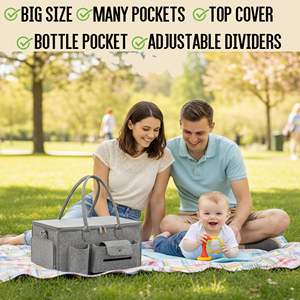 Organisateur de couches en feutre avec couvercle, grand panier pour <span class=keywords><strong>bébé</strong></span> avec couvercle pour le change, indispensables pour la crèche, rangement d'accessoires essentiels - Product Image 5