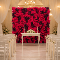 Mur de fleurs artificielles 3D en soie rose bordeaux haute densité avec support métallique pour mariage, fête ou photomaton