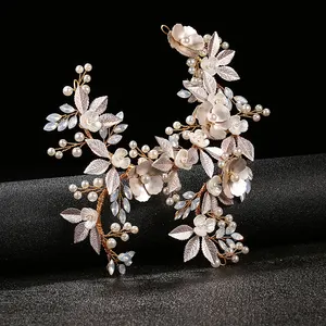 Romantische Groothandel Handgemaakte Parel Haaraccessoires Opal Bridal Wedding Flower Hair Clips