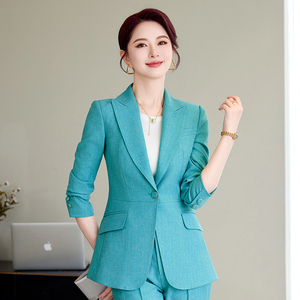 Abito da <span class=keywords><strong>donna</strong></span> professionale primavera elegante doppiopetto con decorazione a bottone tessuto in tinta unita abiti di bellezza - Product Image 5