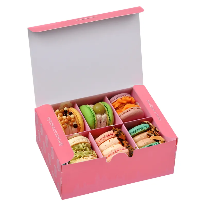 Kotak Kemasan Biskuit Macaron Makanan Hadiah Merah Muda Mewah Kustom Kotak Kertas Kemasan Kue Manis Kotak Macaron