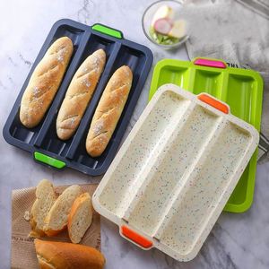 Factory <b>Price</b> <b>Oven</b> Safe Non Stick Heat Resistant Baking Pan 3 Cavity Silicone French Bread Tray for baguette - Product Image 1