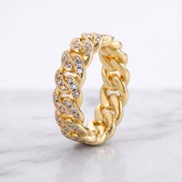 Bague OUGEPHELI VVS1 Moissanite Cuban Link, testée au diamant, plaquée or 14K, style Hip Hop Iced Out pour homme