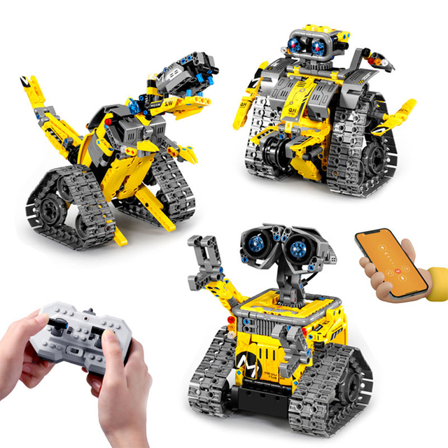 3 in 1 RC Robot Stunt Car DIY Assembly Deformable Remote Control Tracked Type Building Block Sets STEM Toys Programming APP