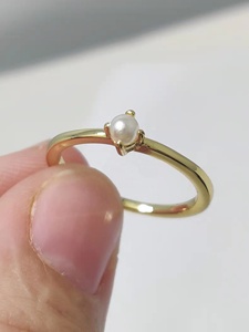 Bijoux Minimalistes Perle D'eau Douce Ronde <span class=keywords><strong>Solitaire</strong></span> 1 Gramme Or 9K Petite Filles Bagues Style Simple <span class=keywords><strong>Prix</strong></span> - Product Image 3