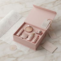 Ensemble d'emballages de luxe sur mesure pour soins de la peau, rose, avec fermeture magnétique, boîte rigide pliable et étiquette suspendue